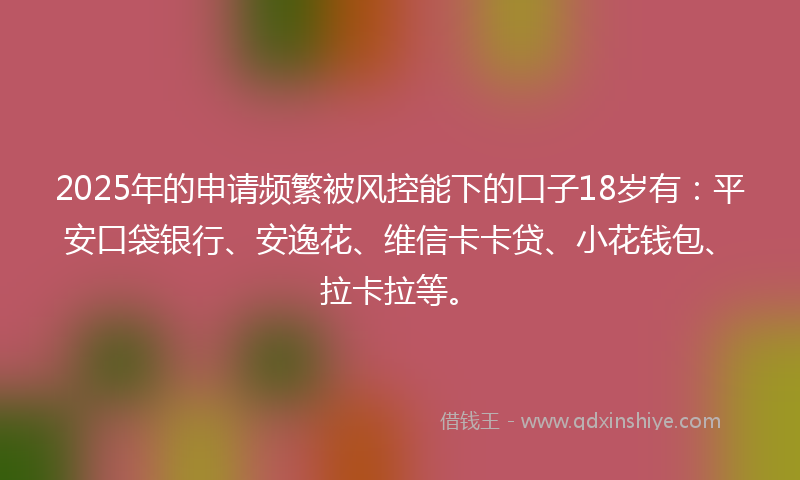 2025年的申请频繁被风控能下的口子18岁有：平安口袋银行、安逸花、维信卡卡贷、小花钱包、拉卡拉等。