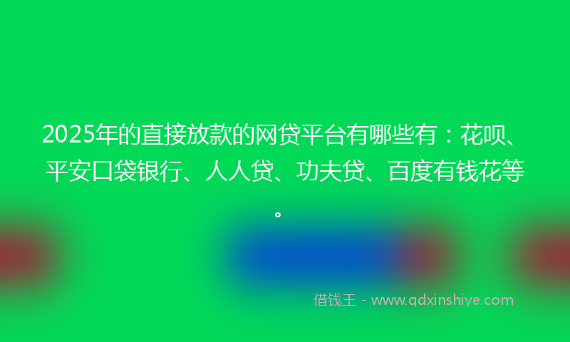 2025年的直接放款的网贷平台有哪些有：花呗、平安口袋银行、人人贷、功夫贷、百度有钱花等。