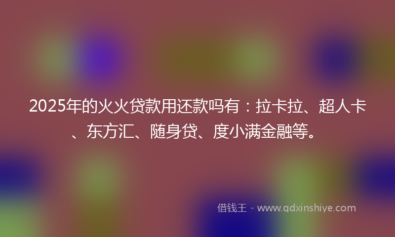 2025年的火火贷款用还款吗有：拉卡拉、超人卡、东方汇、随身贷、度小满金融等。
