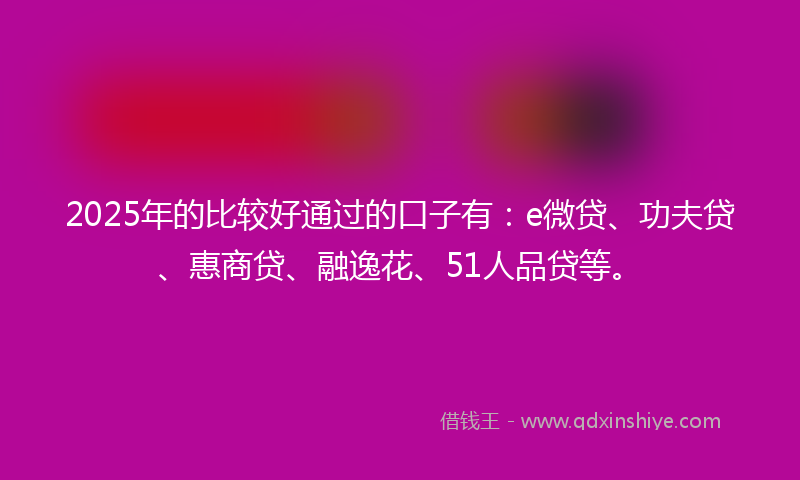 2025年的比较好通过的口子有：e微贷、功夫贷、惠商贷、融逸花、51人品贷等。