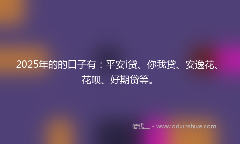 2025年的的口子有：平安i贷、你我贷、安逸花、花呗、好期贷等。