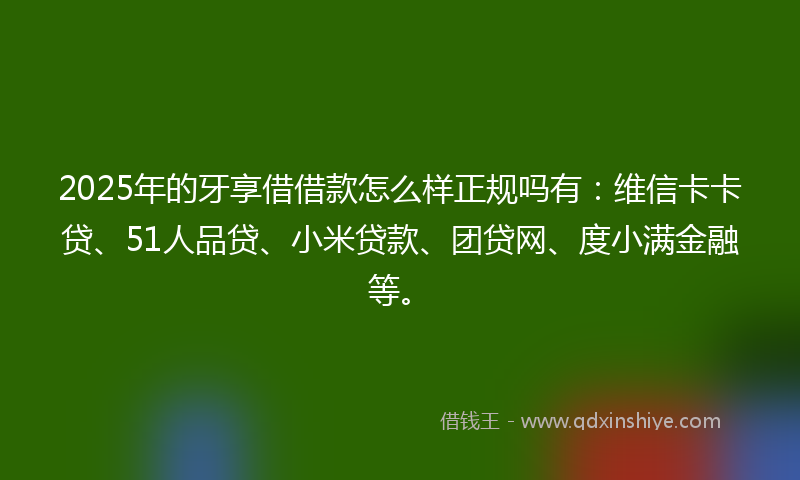 2025年的牙享借借款怎么样正规吗有：维信卡卡贷、51人品贷、小米贷款、团贷网、度小满金融等。