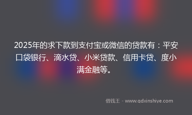 2025年的求下款到支付宝或微信的贷款有：平安口袋银行、滴水贷、小米贷款、信用卡贷、度小满金融等。