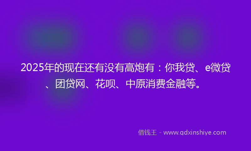 2025年的现在还有没有高炮有：你我贷、e微贷、团贷网、花呗、中原消费金融等。