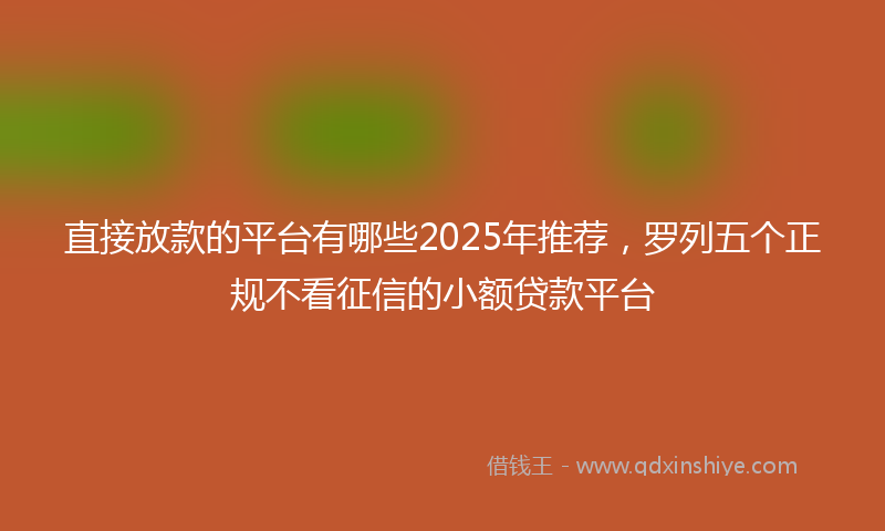 直接放款的平台有哪些2025年推荐，罗列五个正规不看征信的小额贷款平台