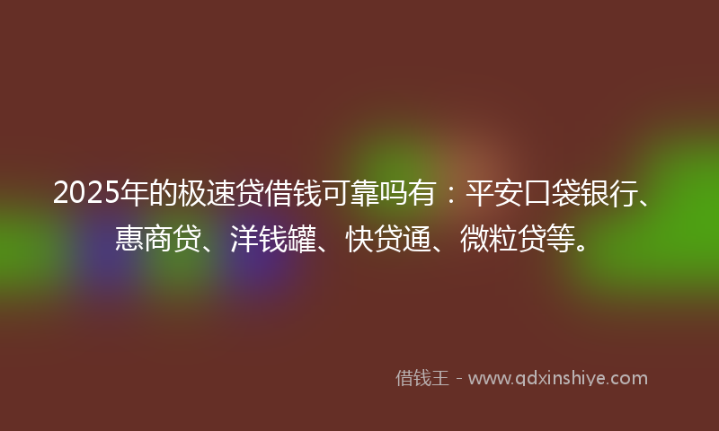 2025年的极速贷借钱可靠吗有：平安口袋银行、惠商贷、洋钱罐、快贷通、微粒贷等。