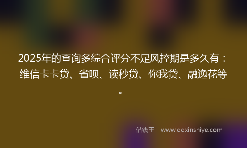 2025年的查询多综合评分不足风控期是多久有：维信卡卡贷、省呗、读秒贷、你我贷、融逸花等。