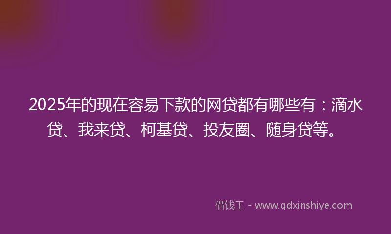 2025年的现在容易下款的网贷都有哪些有：滴水贷、我来贷、柯基贷、投友圈、随身贷等。