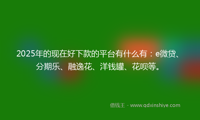 2025年的现在好下款的平台有什么有：e微贷、分期乐、融逸花、洋钱罐、花呗等。