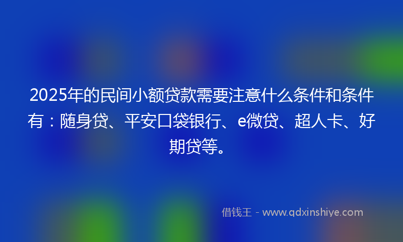 2025年的民间小额贷款需要注意什么条件和条件有：随身贷、平安口袋银行、e微贷、超人卡、好期贷等。