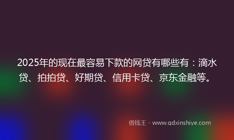 2025年的现在最容易下款的网贷有哪些有：滴水贷、拍拍贷、好期贷、信用卡贷、京东金融等。