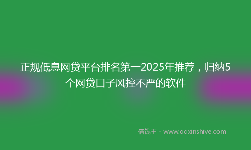 正规低息网贷平台排名第一2025年推荐，归纳5个网贷口子风控不严的软件