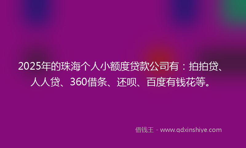 2025年的珠海个人小额度贷款公司有：拍拍贷、人人贷、360借条、还呗、百度有钱花等。