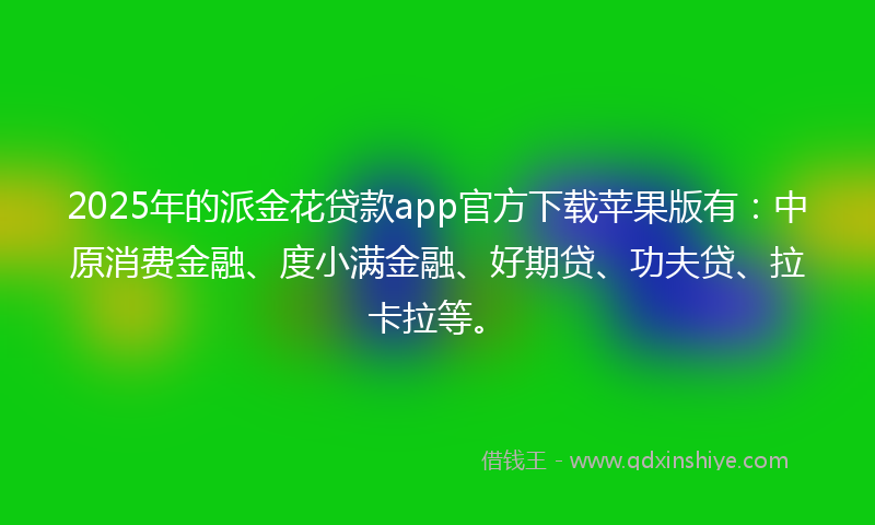 2025年的派金花贷款app官方下载苹果版有：中原消费金融、度小满金融、好期贷、功夫贷、拉卡拉等。
