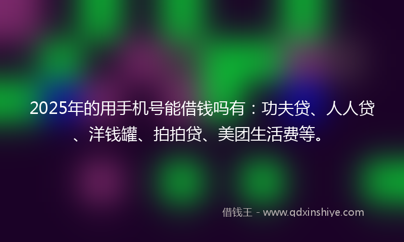 2025年的用手机号能借钱吗有：功夫贷、人人贷、洋钱罐、拍拍贷、美团生活费等。