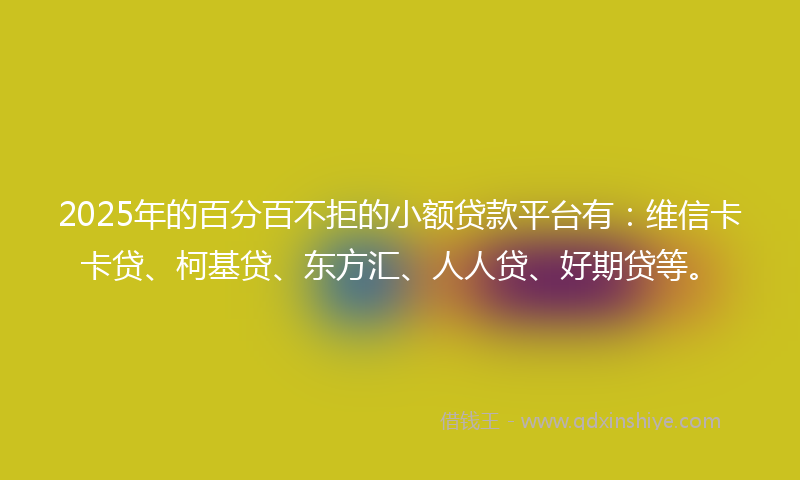 2025年的百分百不拒的小额贷款平台有：维信卡卡贷、柯基贷、东方汇、人人贷、好期贷等。
