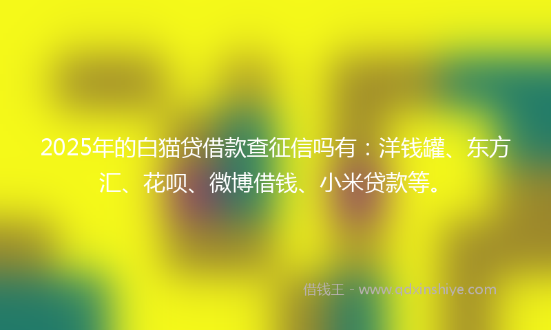 2025年的白猫贷借款查征信吗有：洋钱罐、东方汇、花呗、微博借钱、小米贷款等。