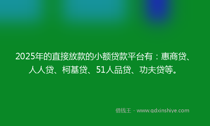 2025年的直接放款的小额贷款平台有：惠商贷、人人贷、柯基贷、51人品贷、功夫贷等。