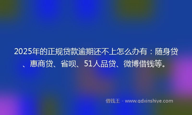 2025年的正规贷款逾期还不上怎么办有：随身贷、惠商贷、省呗、51人品贷、微博借钱等。