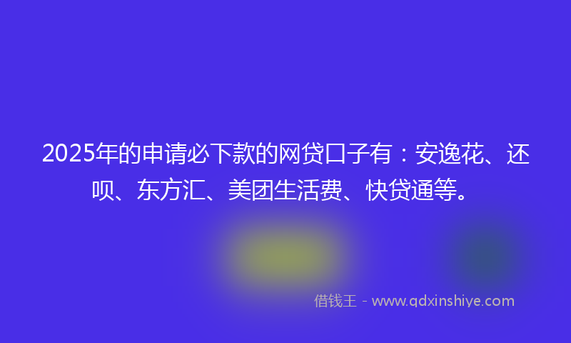 2025年的申请必下款的网贷口子有：安逸花、还呗、东方汇、美团生活费、快贷通等。