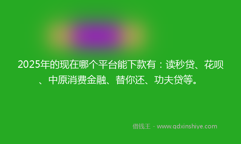 2025年的现在哪个平台能下款有：读秒贷、花呗、中原消费金融、替你还、功夫贷等。