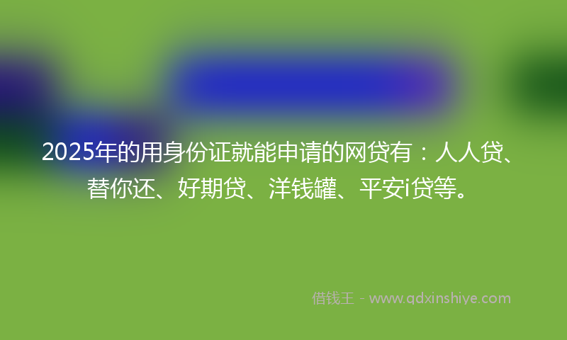 2025年的用身份证就能申请的网贷有：人人贷、替你还、好期贷、洋钱罐、平安i贷等。