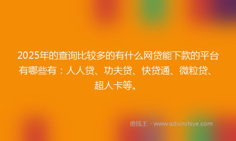 2025年的查询比较多的有什么网贷能下款的平台有哪些有：人人贷、功夫贷、快贷通、微粒贷、超人卡等。