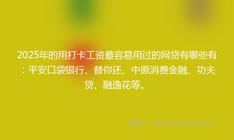 2025年的用打卡工资最容易用过的网贷有哪些有：平安口袋银行、替你还、中原消费金融、功夫贷、融逸花等。