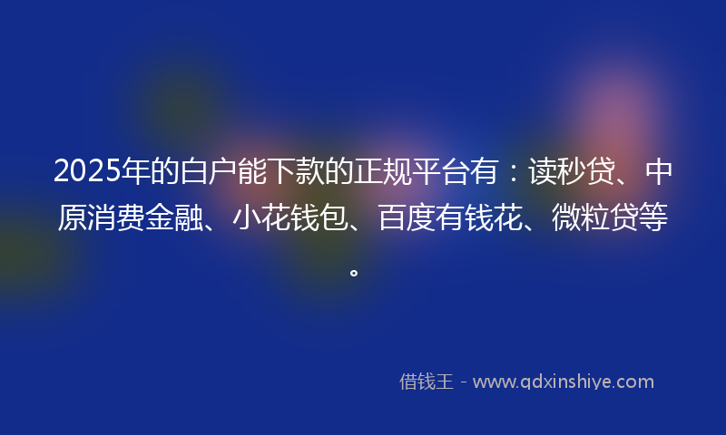 2025年的白户能下款的正规平台有：读秒贷、中原消费金融、小花钱包、百度有钱花、微粒贷等。