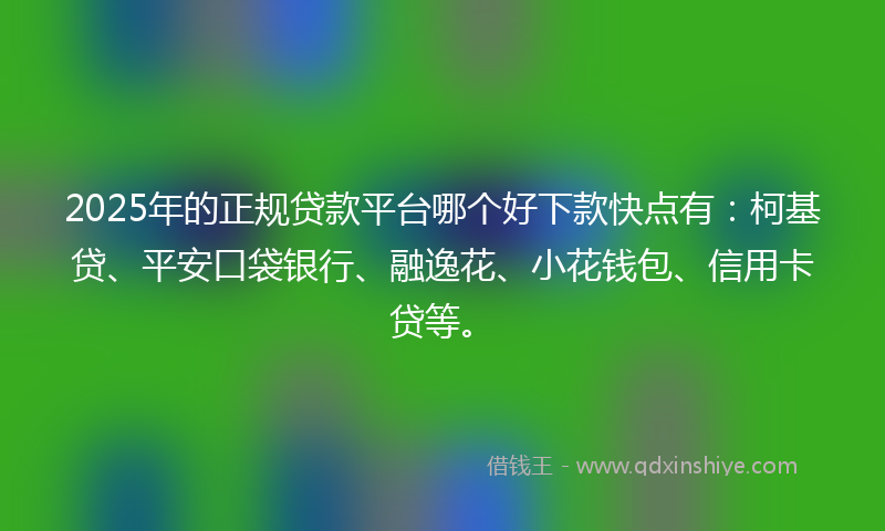 2025年的正规贷款平台哪个好下款快点有：柯基贷、平安口袋银行、融逸花、小花钱包、信用卡贷等。