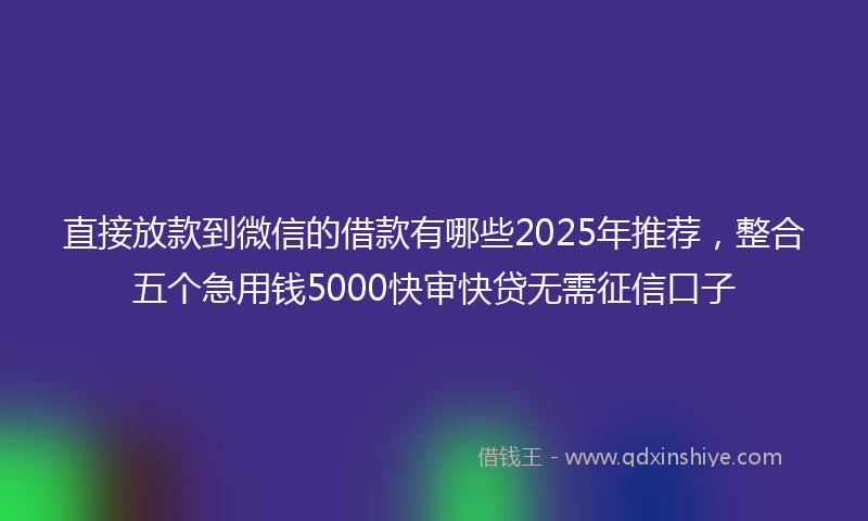 直接放款到微信的借款有哪些2025年推荐，整合五个急用钱5000快审快贷无需征信口子