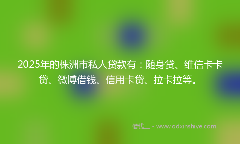2025年的株洲市私人贷款有：随身贷、维信卡卡贷、微博借钱、信用卡贷、拉卡拉等。