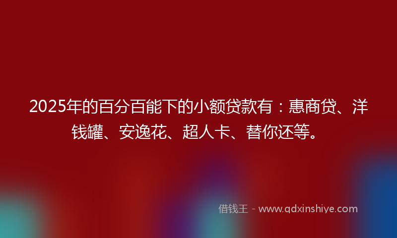 2025年的百分百能下的小额贷款有：惠商贷、洋钱罐、安逸花、超人卡、替你还等。