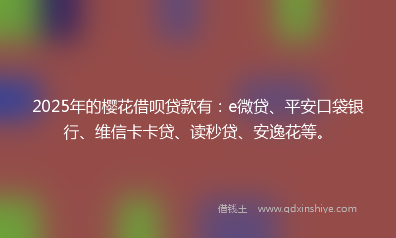2025年的樱花借呗贷款有：e微贷、平安口袋银行、维信卡卡贷、读秒贷、安逸花等。