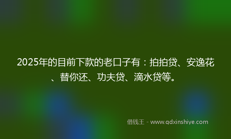 2025年的目前下款的老口子有：拍拍贷、安逸花、替你还、功夫贷、滴水贷等。