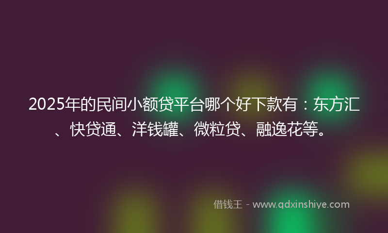 2025年的民间小额贷平台哪个好下款有：东方汇、快贷通、洋钱罐、微粒贷、融逸花等。