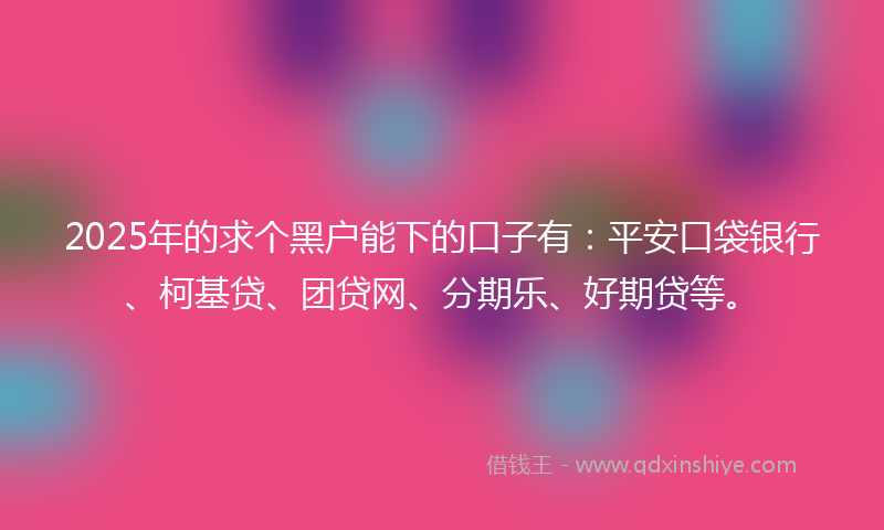 2025年的求个黑户能下的口子有：平安口袋银行、柯基贷、团贷网、分期乐、好期贷等。