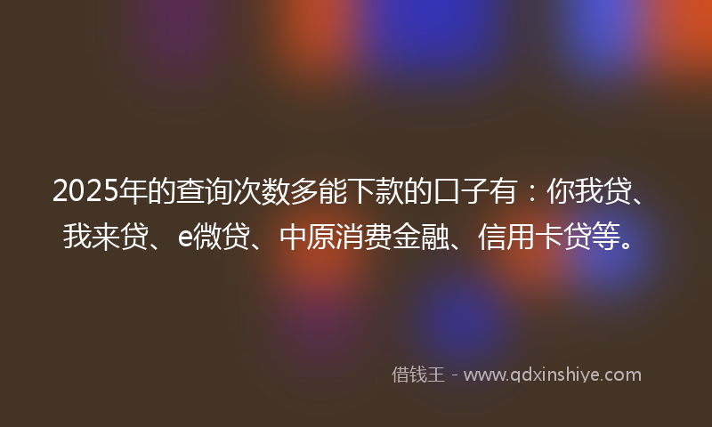 2025年的查询次数多能下款的口子有：你我贷、我来贷、e微贷、中原消费金融、信用卡贷等。