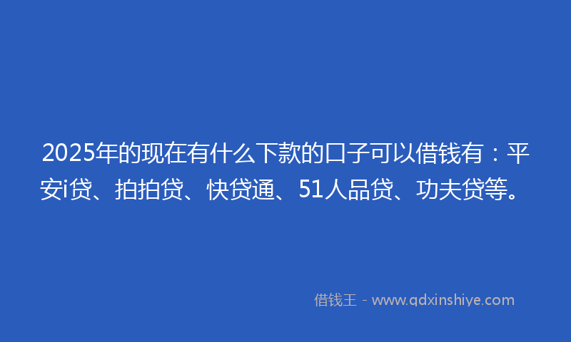 2025年的现在有什么下款的口子可以借钱有：平安i贷、拍拍贷、快贷通、51人品贷、功夫贷等。