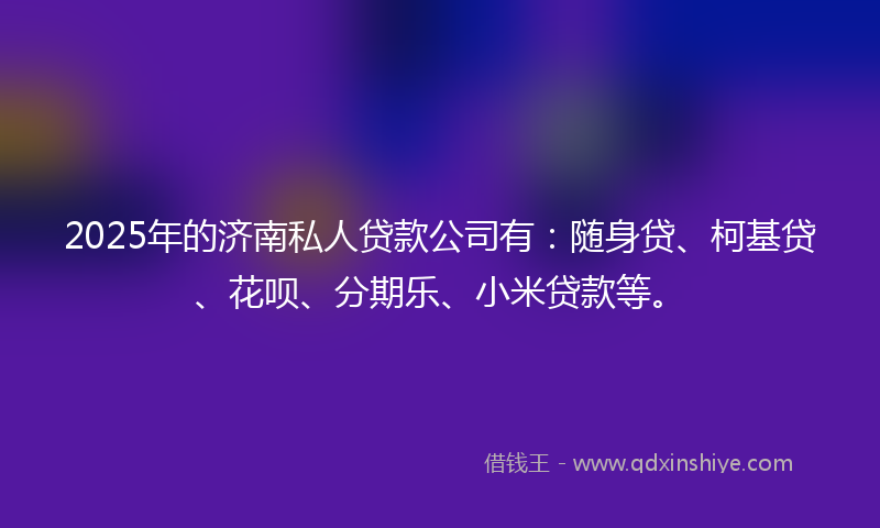 2025年的济南私人贷款公司有：随身贷、柯基贷、花呗、分期乐、小米贷款等。
