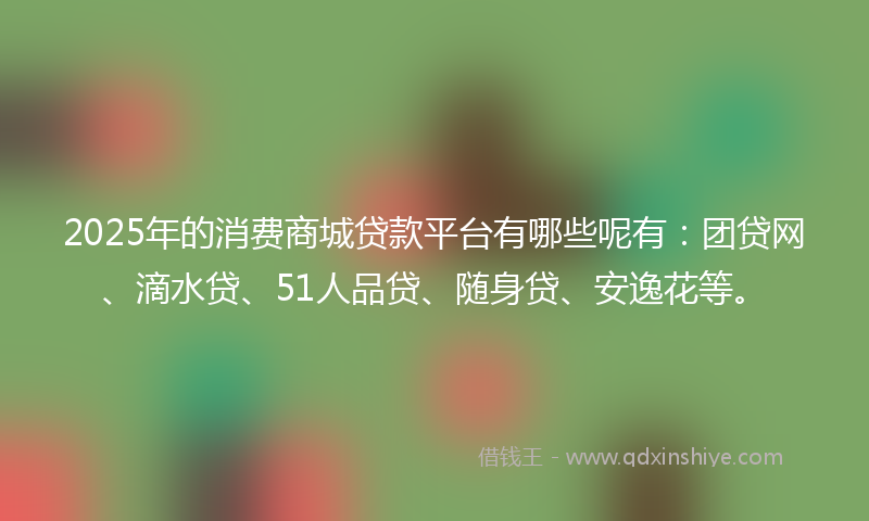 2025年的消费商城贷款平台有哪些呢有：团贷网、滴水贷、51人品贷、随身贷、安逸花等。
