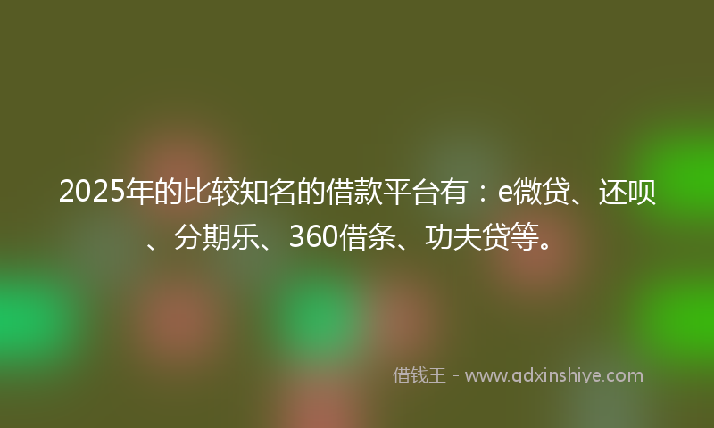 2025年的比较知名的借款平台有：e微贷、还呗、分期乐、360借条、功夫贷等。