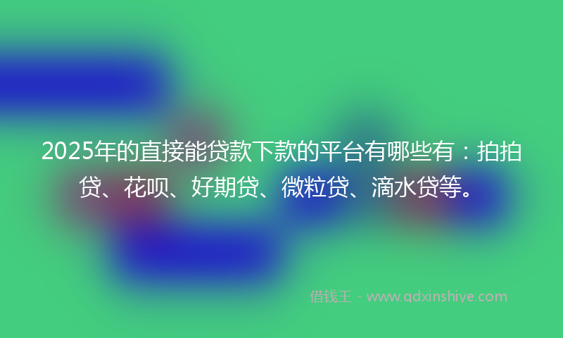 2025年的直接能贷款下款的平台有哪些有：拍拍贷、花呗、好期贷、微粒贷、滴水贷等。