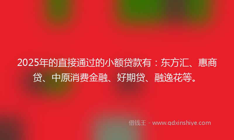 2025年的直接通过的小额贷款有：东方汇、惠商贷、中原消费金融、好期贷、融逸花等。