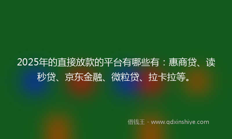 2025年的直接放款的平台有哪些有：惠商贷、读秒贷、京东金融、微粒贷、拉卡拉等。