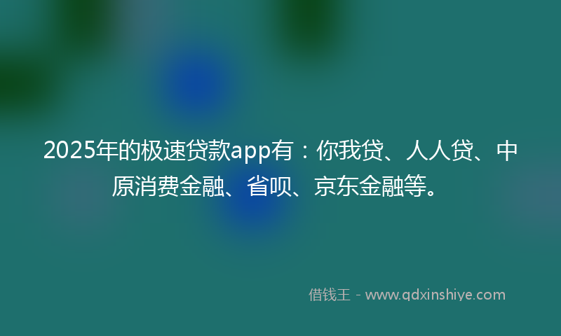 2025年的极速贷款app有：你我贷、人人贷、中原消费金融、省呗、京东金融等。