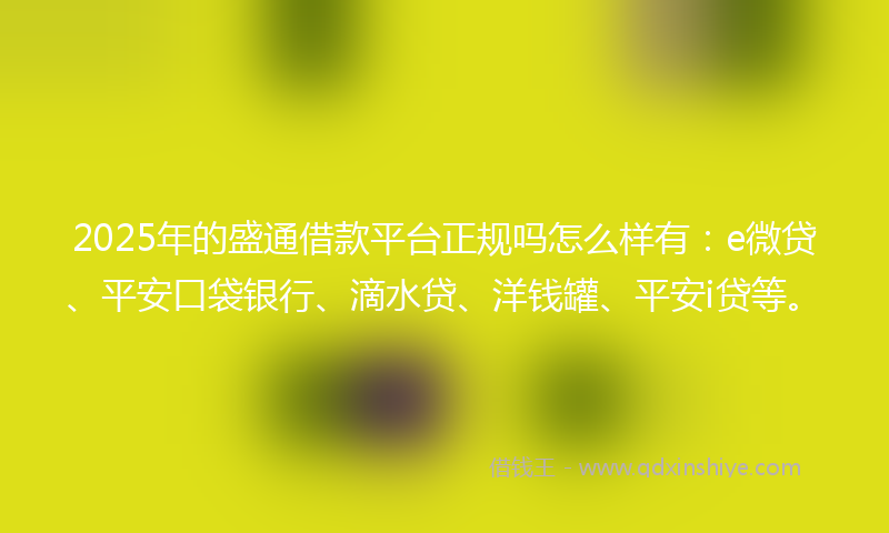 2025年的盛通借款平台正规吗怎么样有：e微贷、平安口袋银行、滴水贷、洋钱罐、平安i贷等。