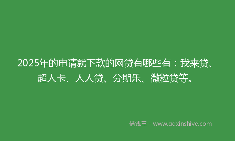 2025年的申请就下款的网贷有哪些有：我来贷、超人卡、人人贷、分期乐、微粒贷等。