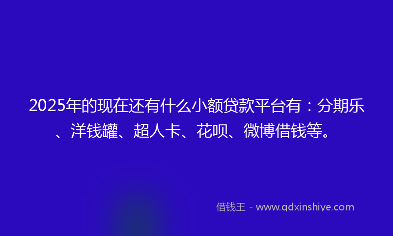 2025年的现在还有什么小额贷款平台有:分期乐、洋钱罐、超人卡、花呗、微博借钱等。