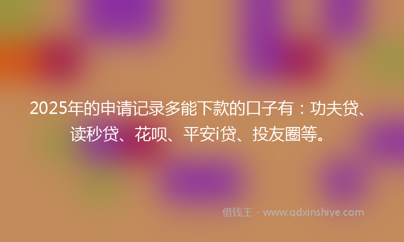 2025年的申请记录多能下款的口子有：功夫贷、读秒贷、花呗、平安i贷、投友圈等。